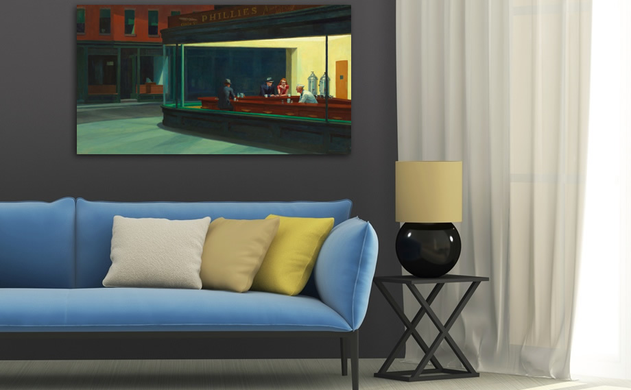 Blue sofa with Edward Hopper's painting